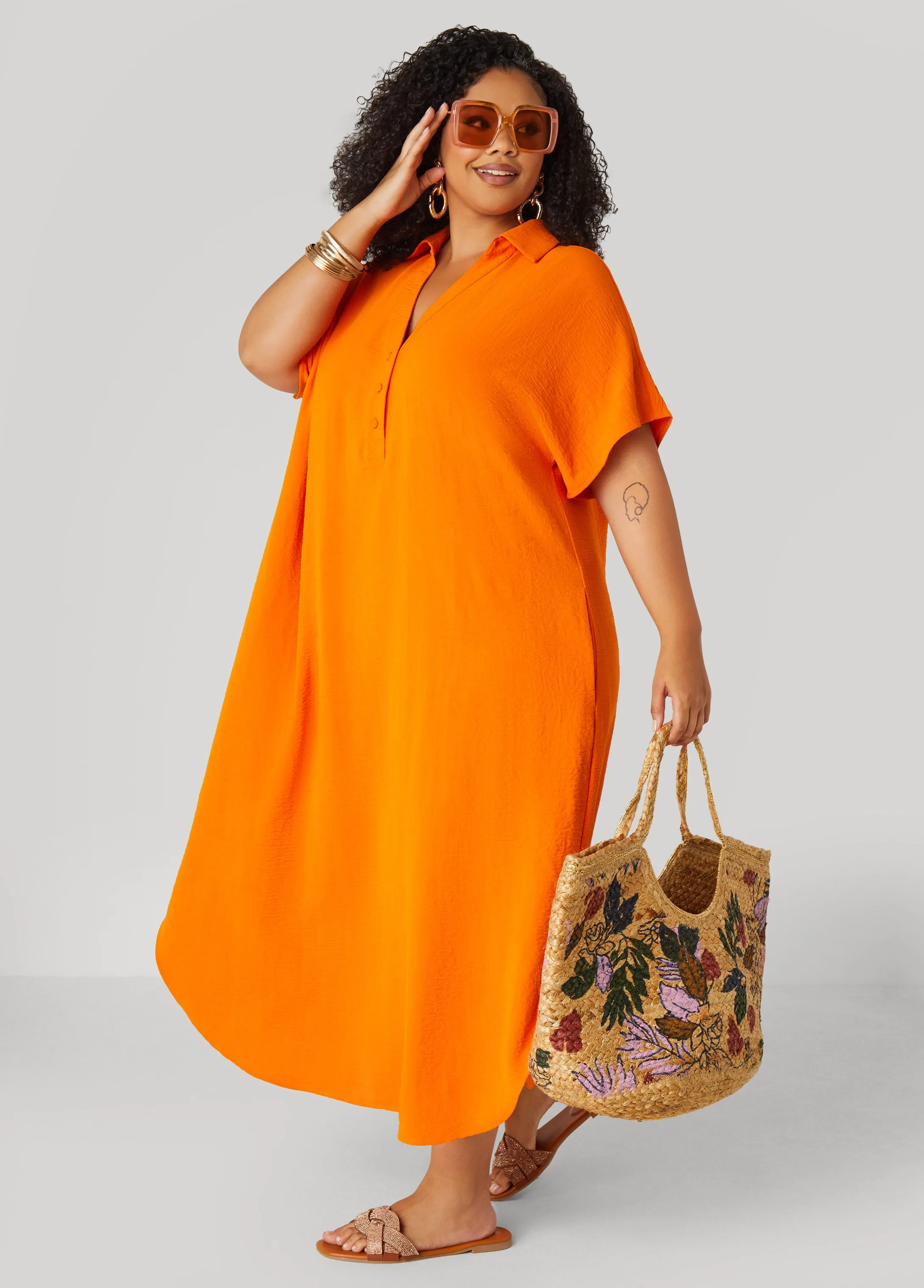 Textured Maxi Shirtdress