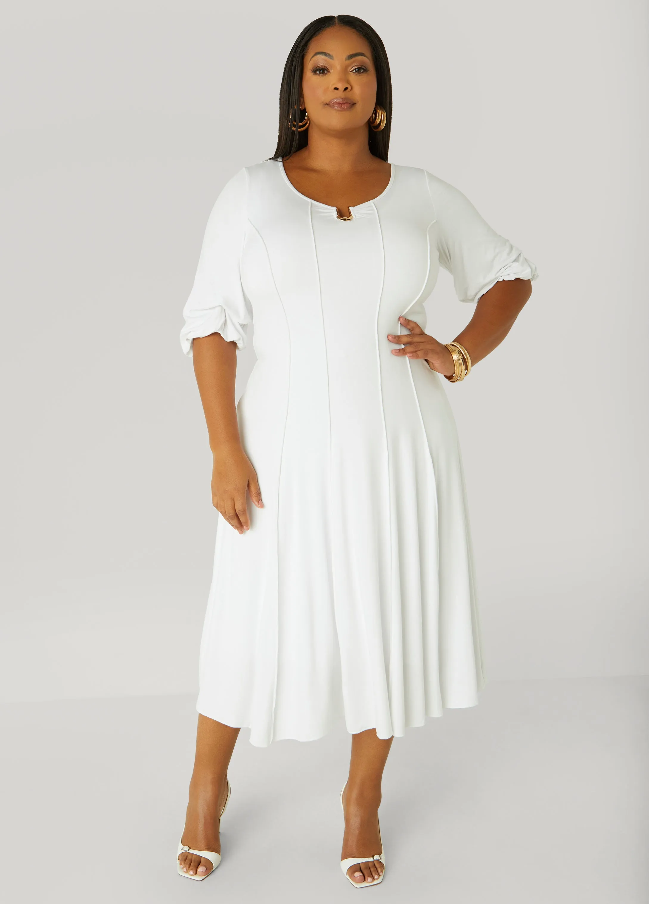 U Ring Seamed Midi Dress