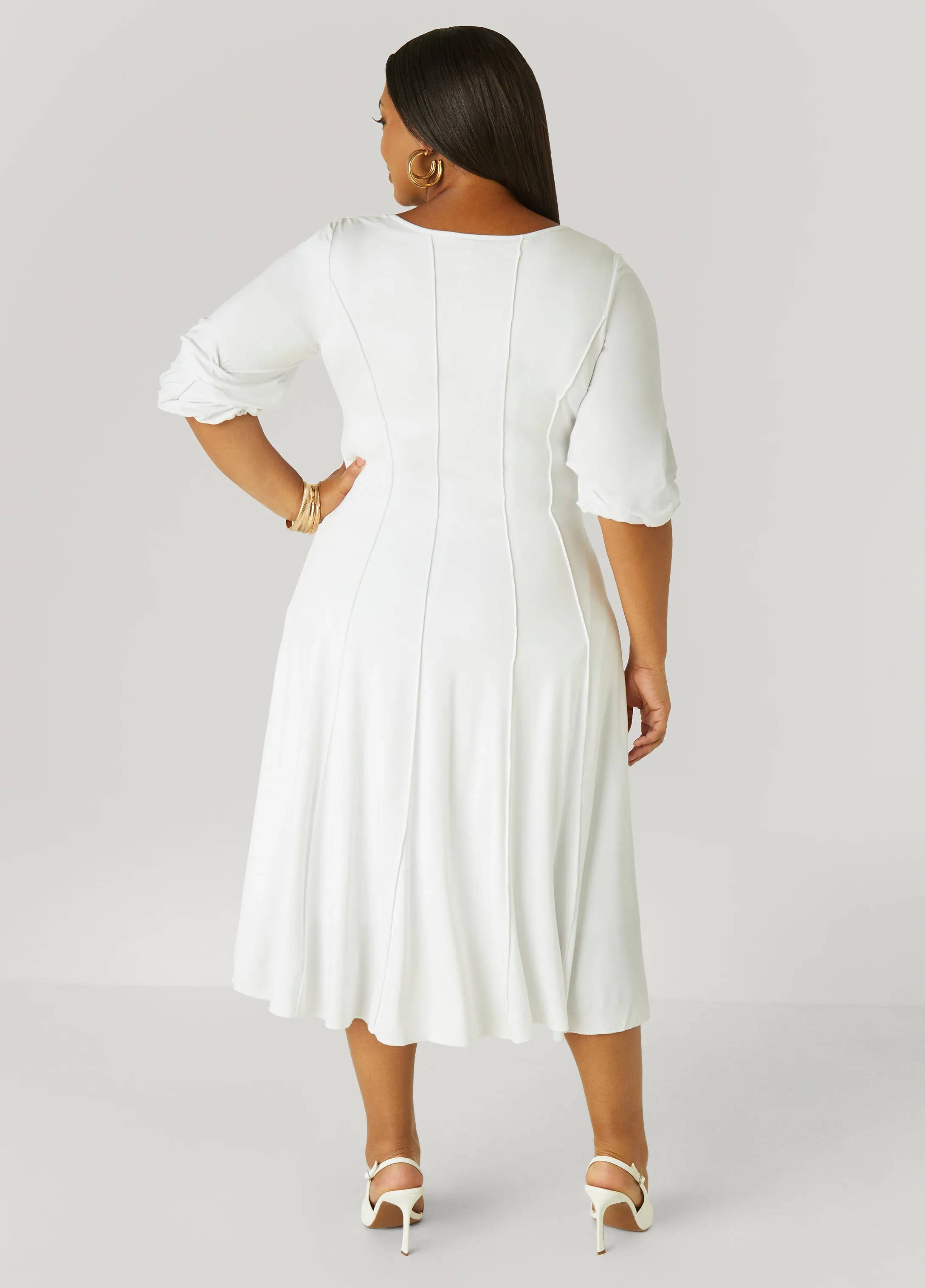 U Ring Seamed Midi Dress