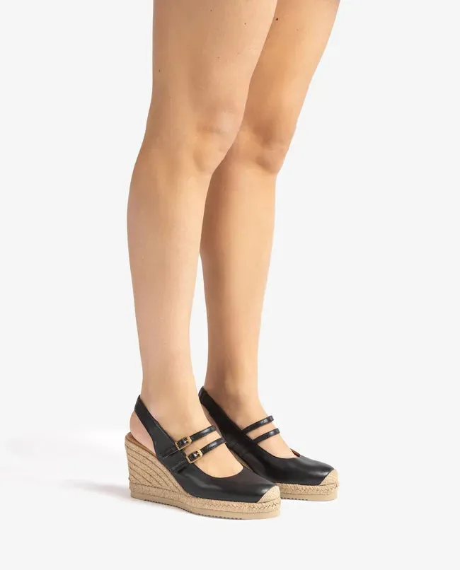Unisa Cyntia Black Espadrille Mary-Jane Wedges