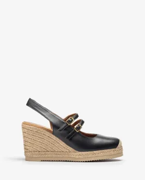 Unisa Cyntia Black Espadrille Mary-Jane Wedges