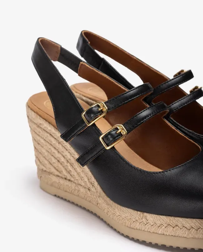 Unisa Cyntia Black Espadrille Mary-Jane Wedges