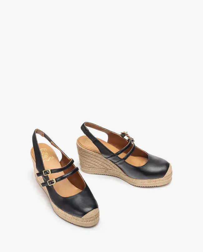 Unisa Cyntia Black Espadrille Mary-Jane Wedges