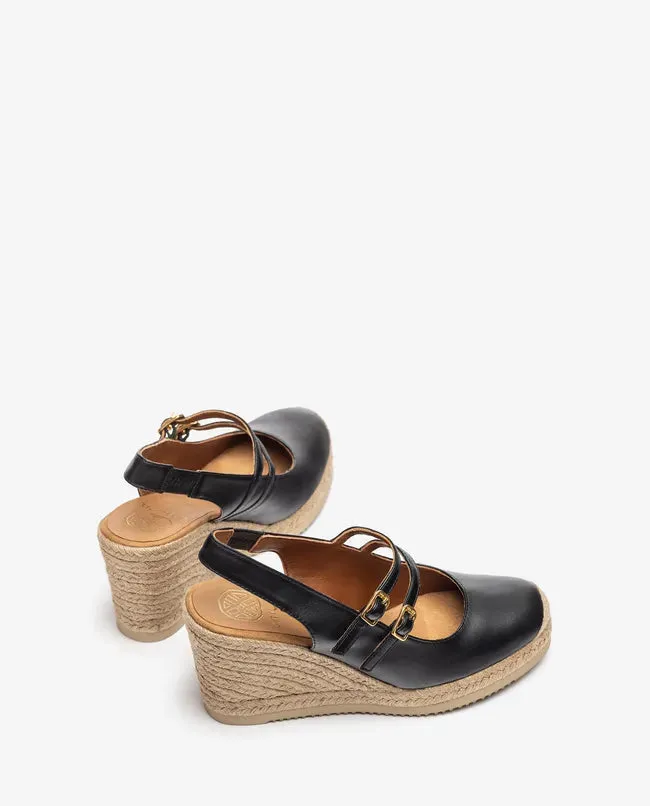 Unisa Cyntia Black Espadrille Mary-Jane Wedges
