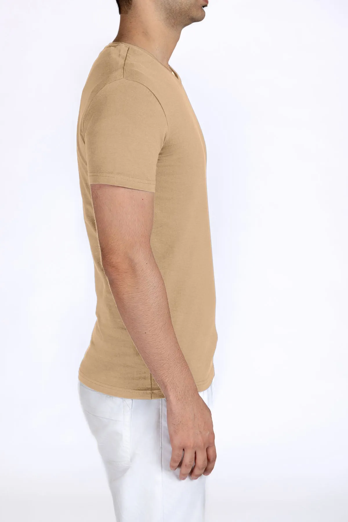 V-Neck Solid T-Shirt For Men - Skin