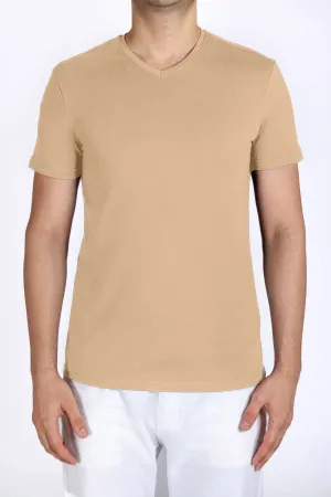 V-Neck Solid T-Shirt For Men - Skin