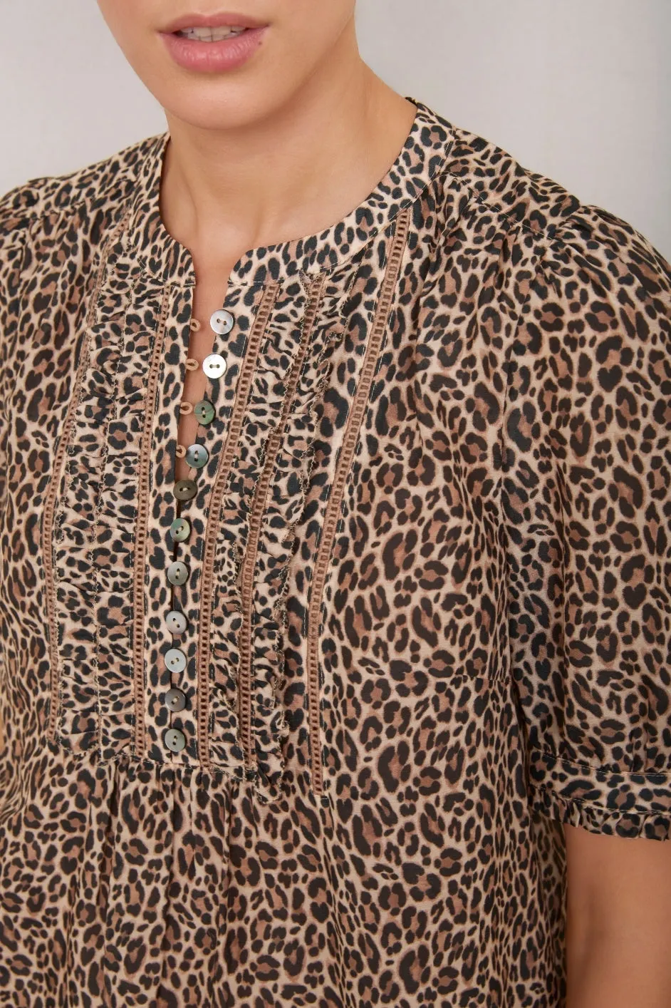 Veda Silk Blend Blouse - Leopard