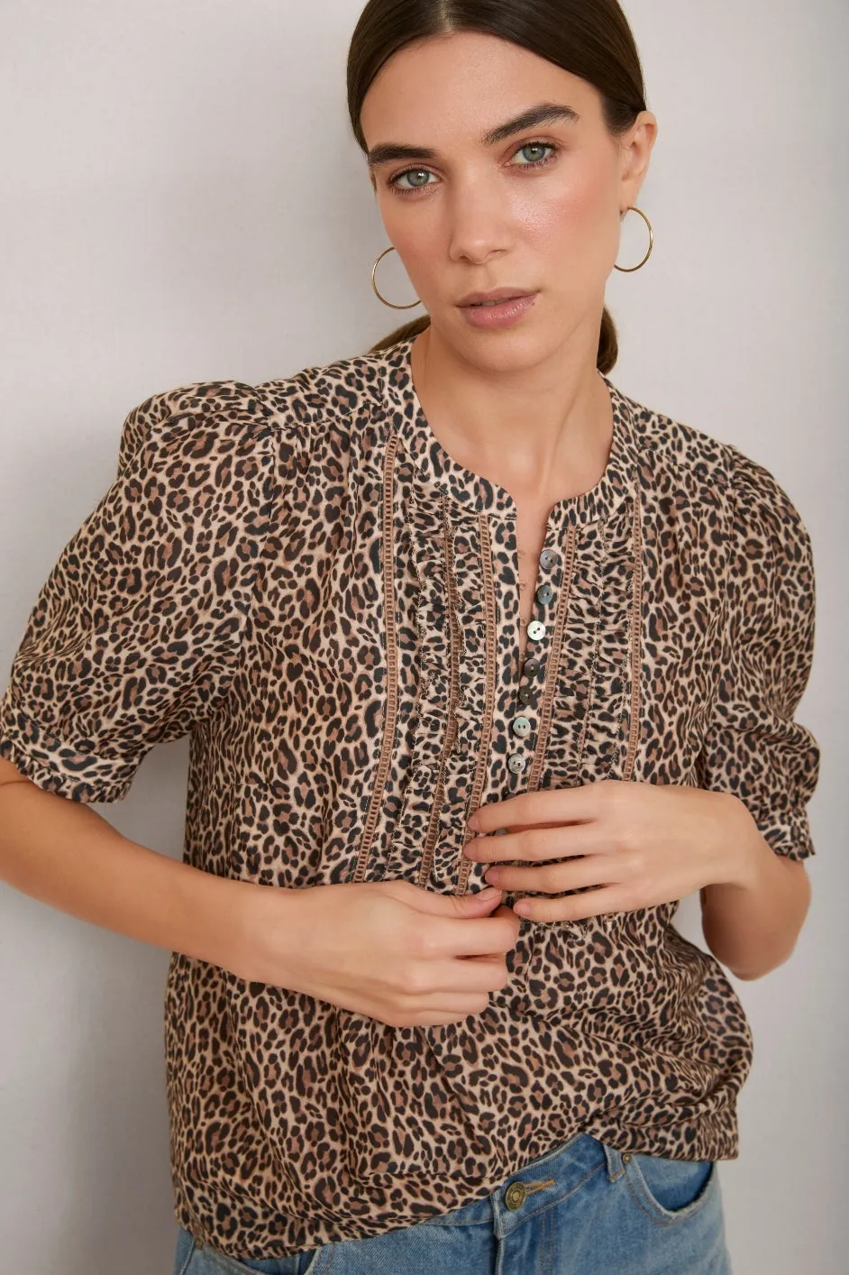 Veda Silk Blend Blouse - Leopard