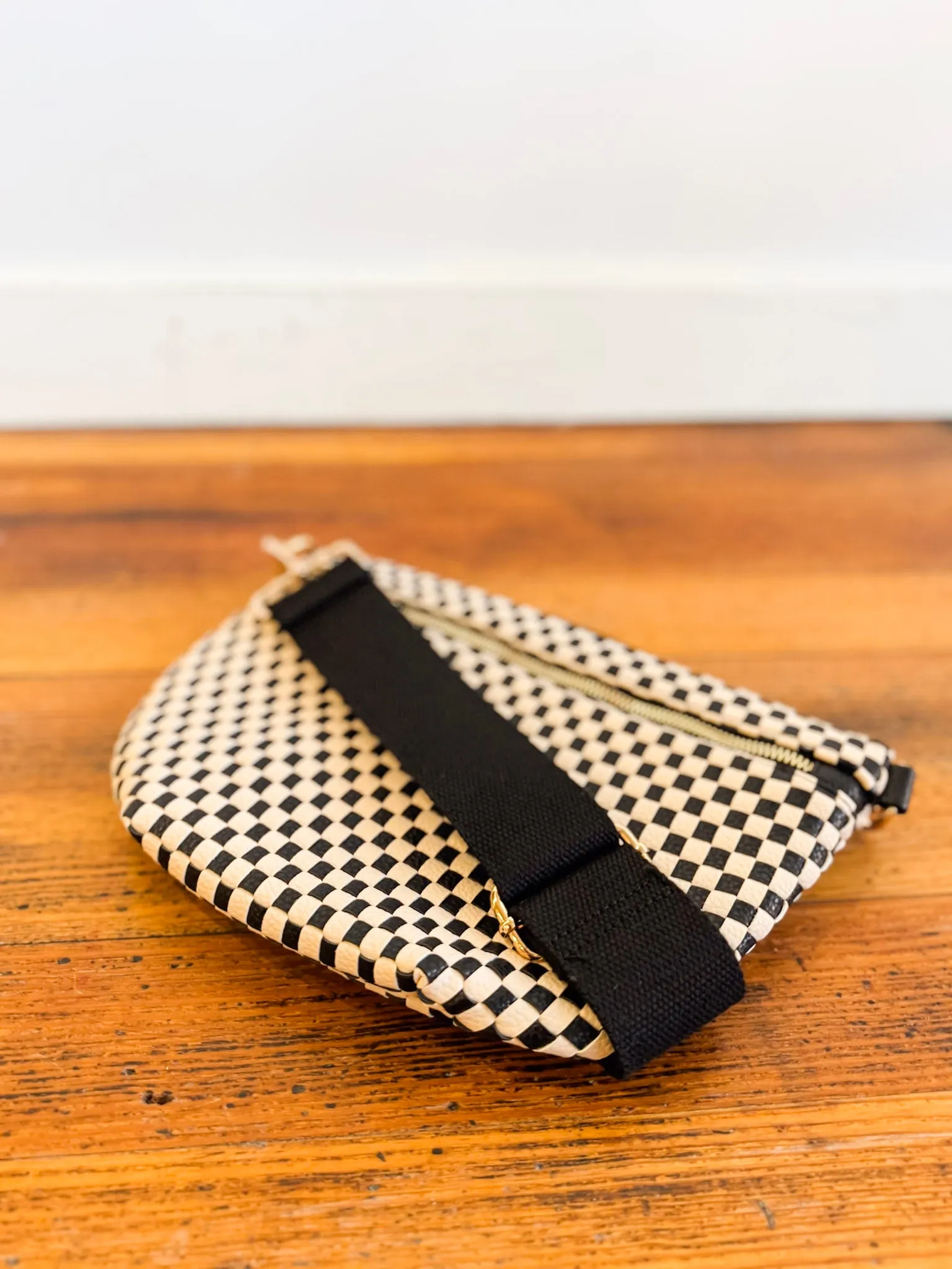Woven Crossbody Bag (Black and White Checkered)