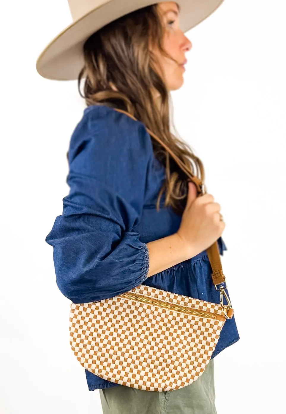 Woven Crossbody Bag (Tan Checkered)