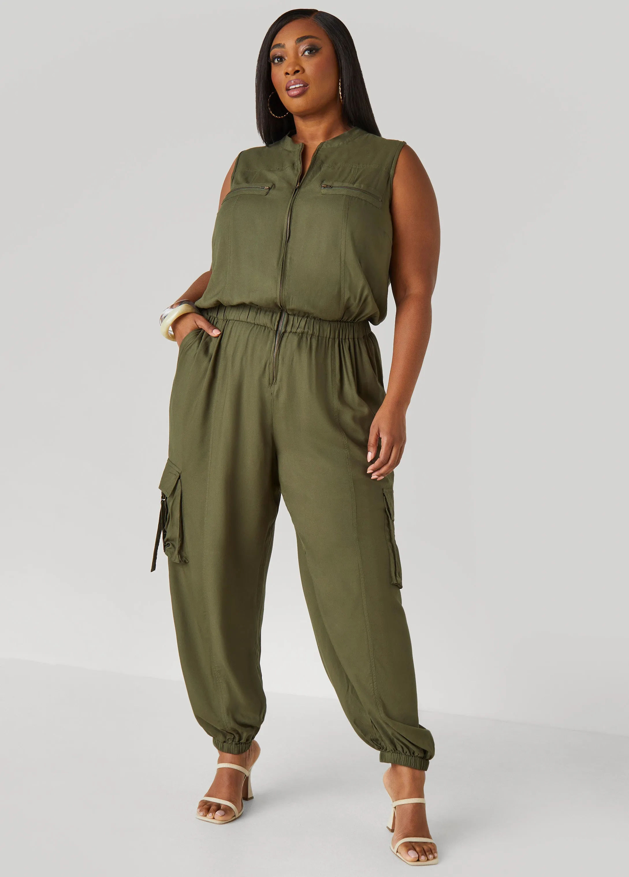 Zip Front Utility Joggers Jumpsuit