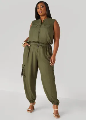 Zip Front Utility Joggers Jumpsuit