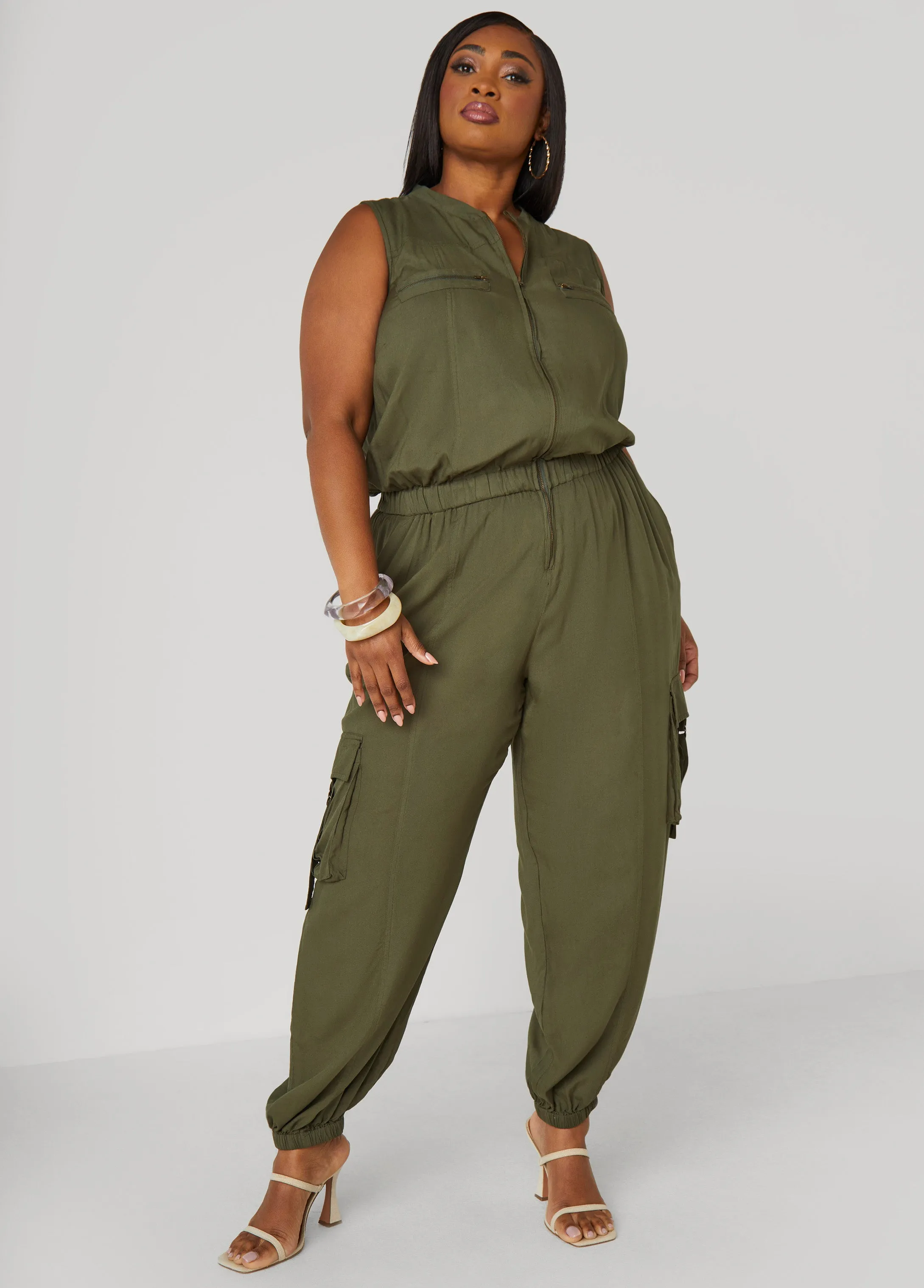 Zip Front Utility Joggers Jumpsuit